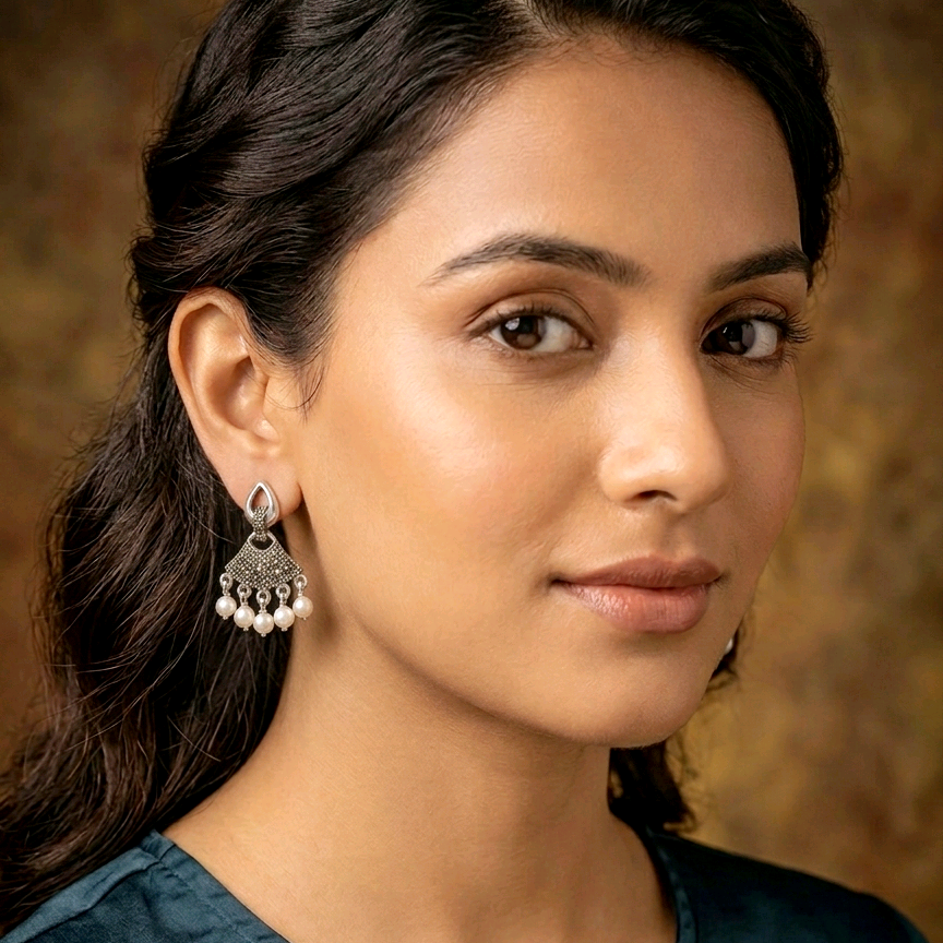Marcasite Drop Pearl Earrings